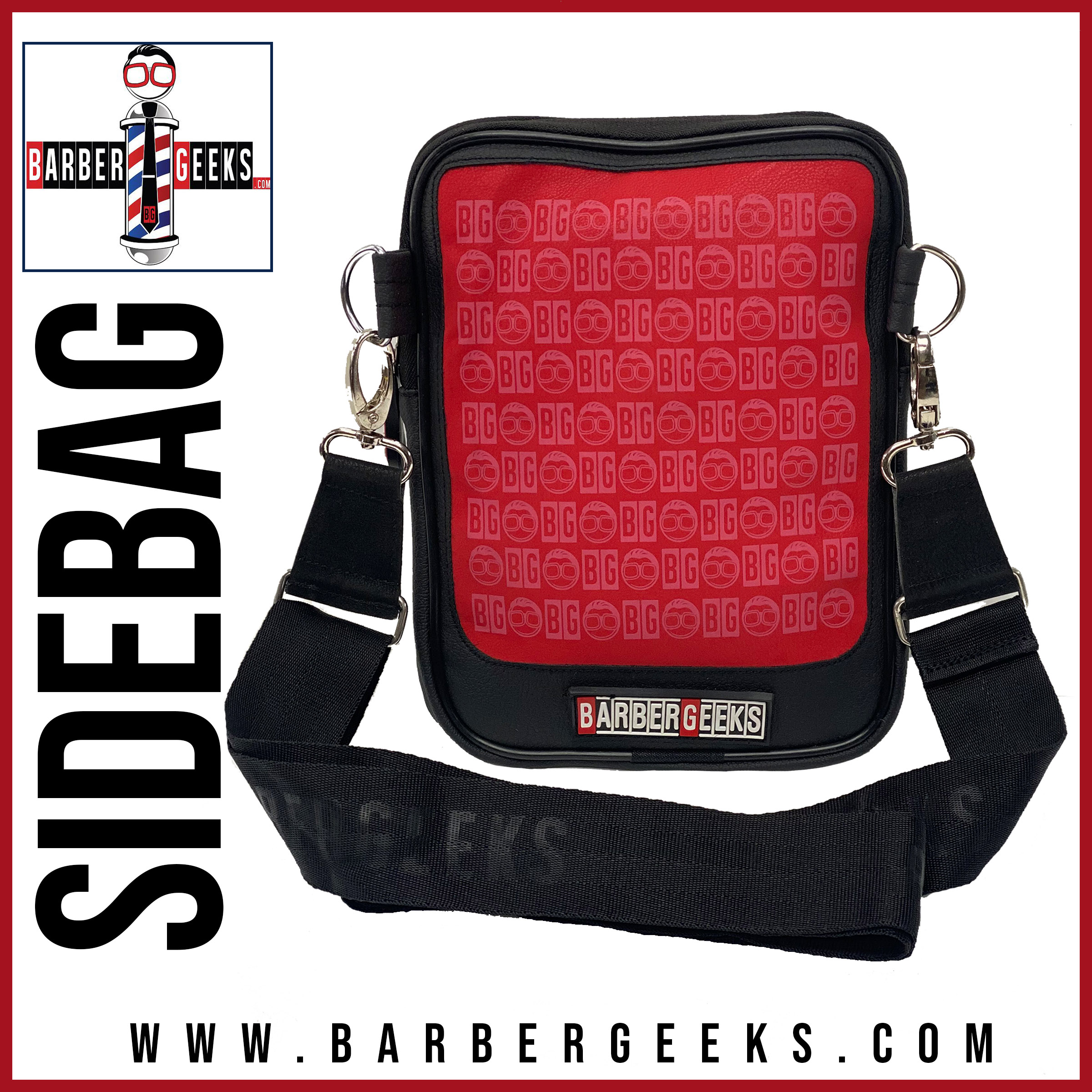 Black Badass Mens Leather Waist Bag Side Bag Red Hairstylist Tool Barb